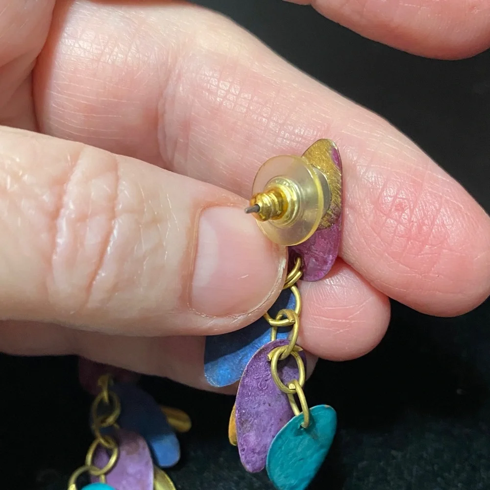 Elegant purple blue teal vintage Dangle pierced Earrings